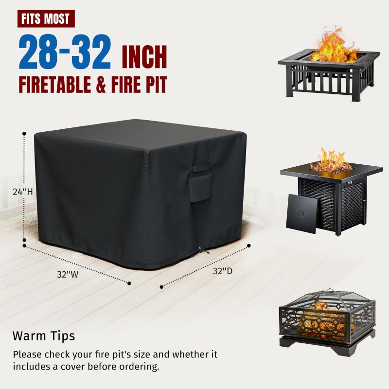 SHINESTAR Square Fire Pit Cover, Fits for 28-32 Inch Fire Pit Table, Waterproof and Windproof, 32 x 32 x 24 Inches, Black - Image 3